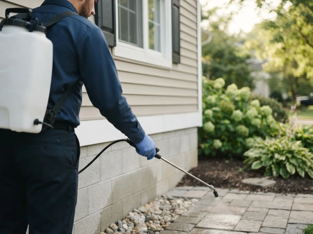 Pest control technician inspecting a home in Birch River, WV